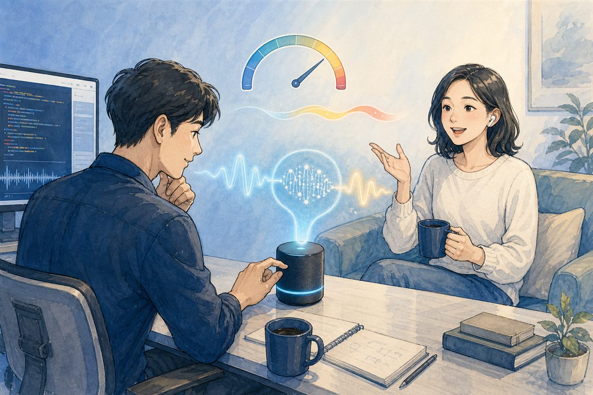두 사람이 음성 대화하는 장면을 그린 일러스트